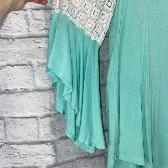 Entro 3/4 waterfall sleeve w/lace scoopneck top sz medium women - Picture 2 of 7